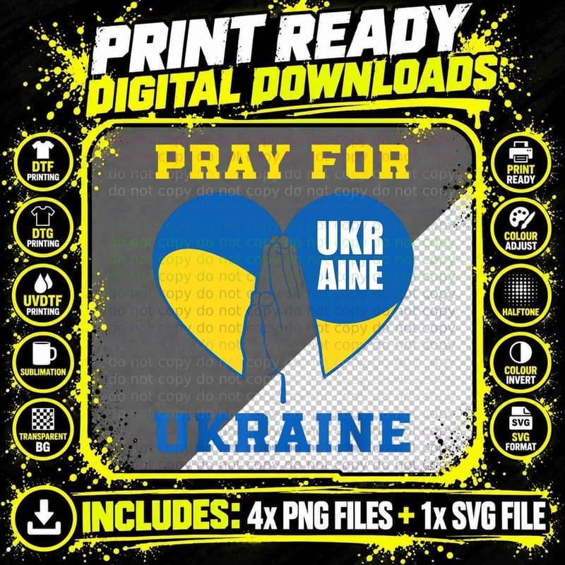 Pray for Ukraine Support Ukrainian I Stand with Ukraine Png SVG Digital Bundle