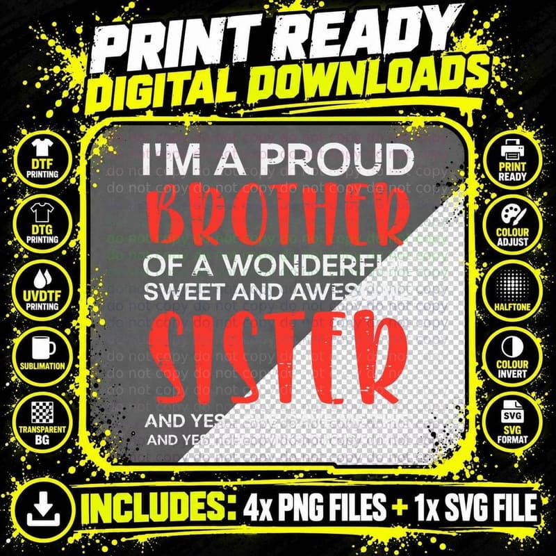 Proud Brother of Wonderful Awesome Sister Bro Family Men Png SVG Digital Bundle