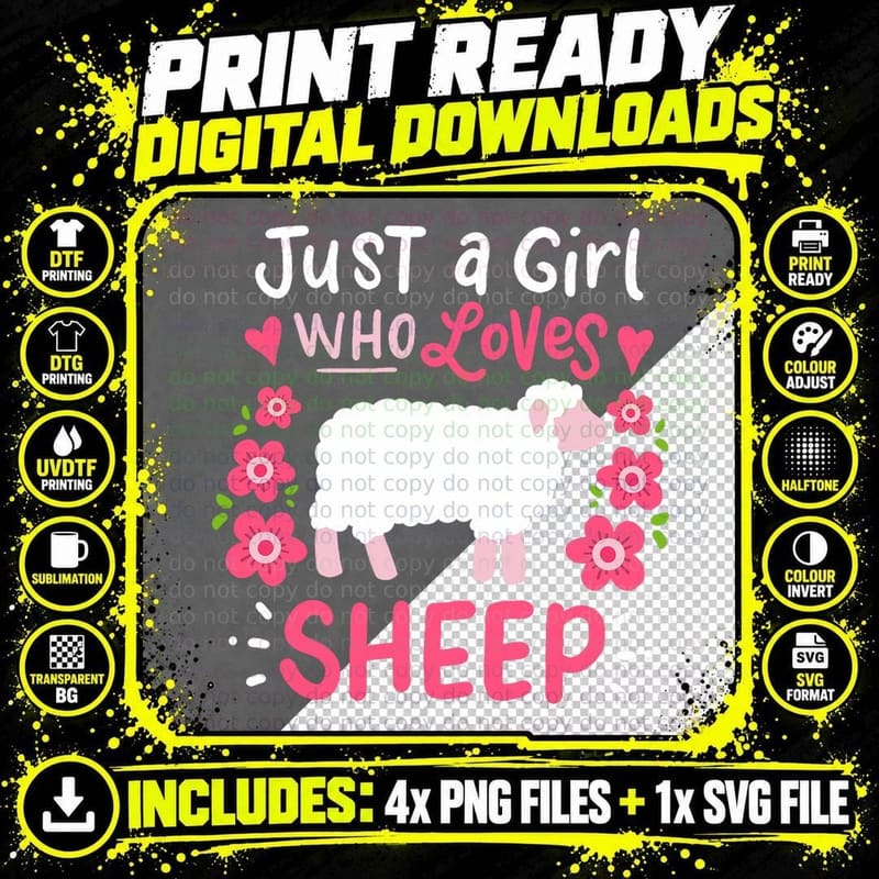 Sheep Just a Girl Who Loves Sheep T-Shirt Png SVG Digital Bundle