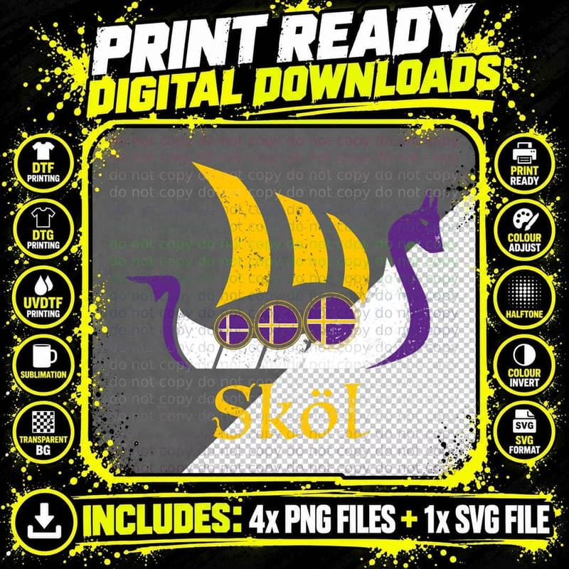 Skol Hoodie Sweatshirt Nordic Scandinavian Vikings Boat Png SVG Digital Bundle