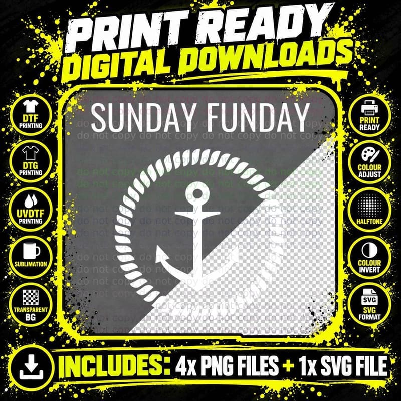Sunday Funday Lake Life Anchor Boat T-Shirt Png SVG Digital Bundle