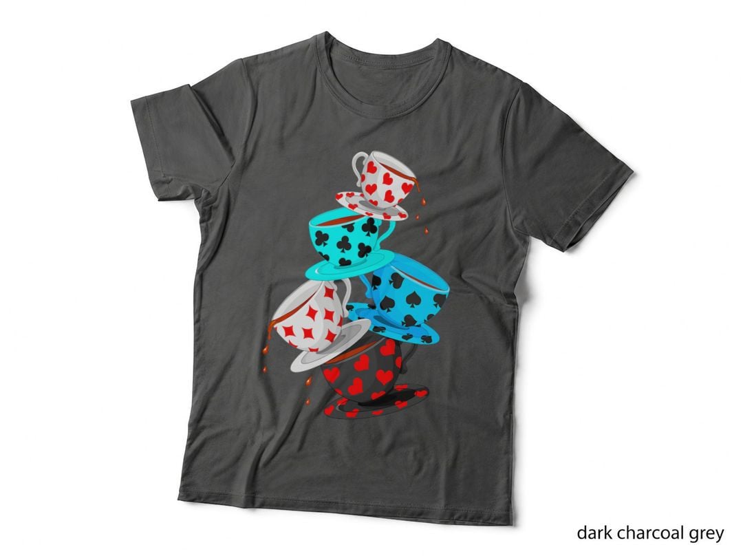 Tea Cups Pyramid Food Alice Card Cartoon T-Shirt