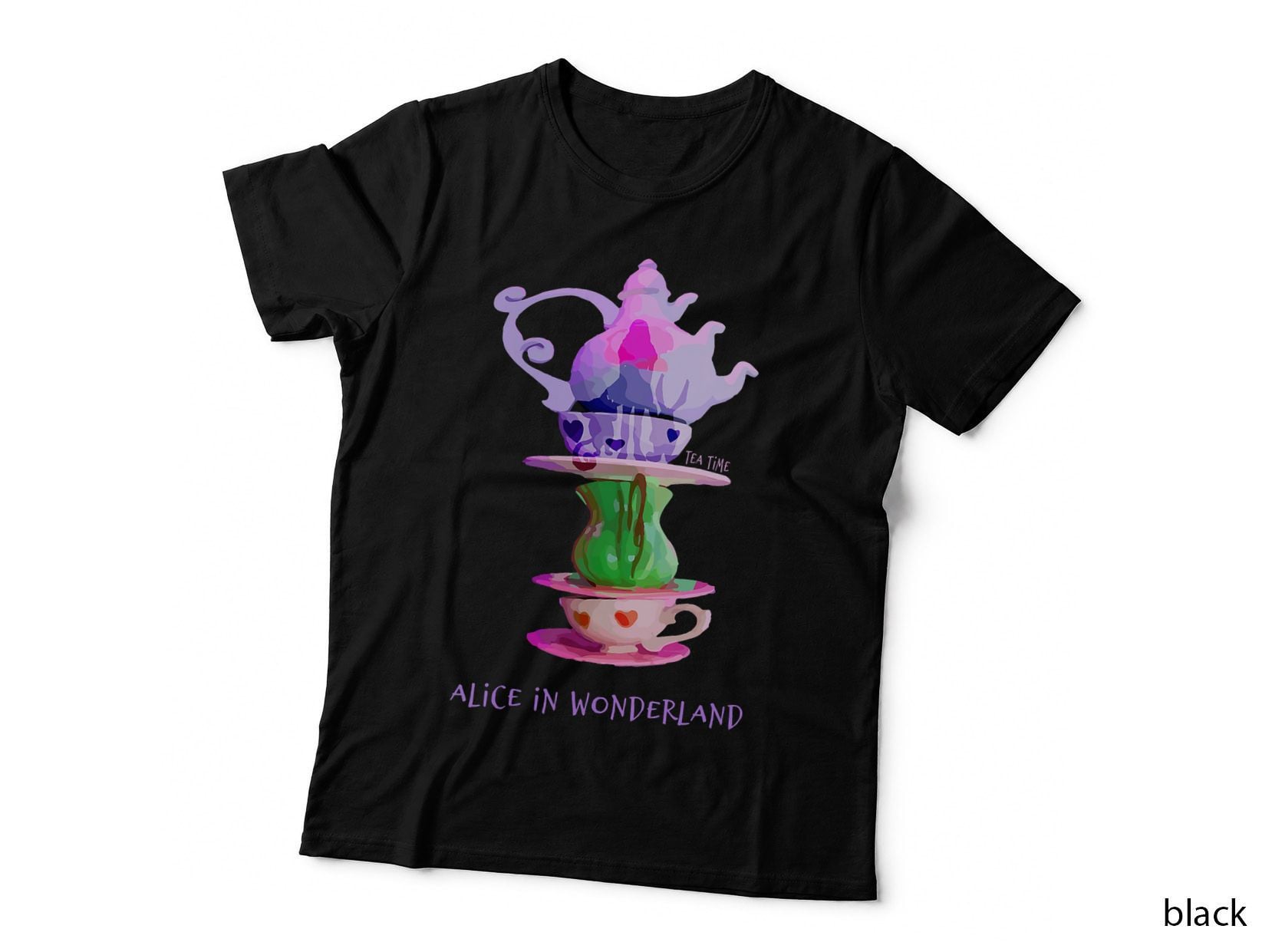 Tea Time - Alice in Wonderland - Tea Cup Stack - Silhouette T-Shirt