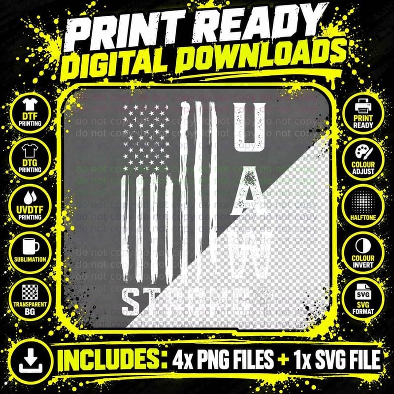 United Auto Workers Flag UAW Strike Union UAW Strong Red Png SVG Digital Bundle