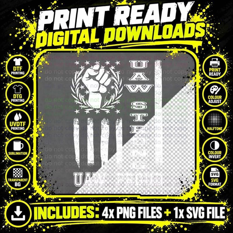United Auto Workers UAW Strong UAW Strike Red Flag Png SVG Digital Bundle