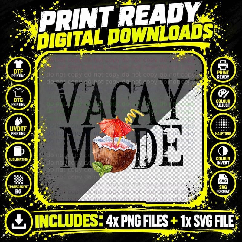 Vacay Mode on - Drinking Pina Colada on Vaca Gift T-Shirt Png SVG Digital Bundle