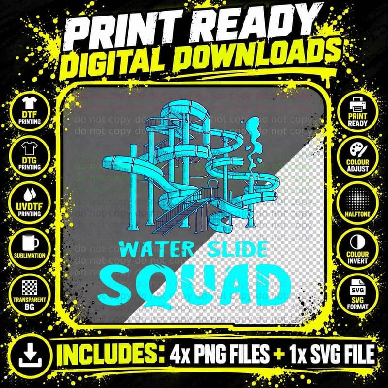 Water Slide Squad Team Waterslides Waterpark Aqua Park Png SVG Digital Bundle
