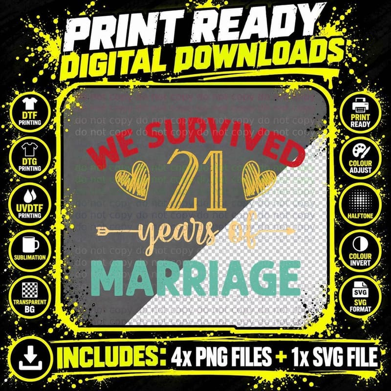 We Survived 21 Years of Marriage Couple 21st Anniversary Png SVG Digital Bundle