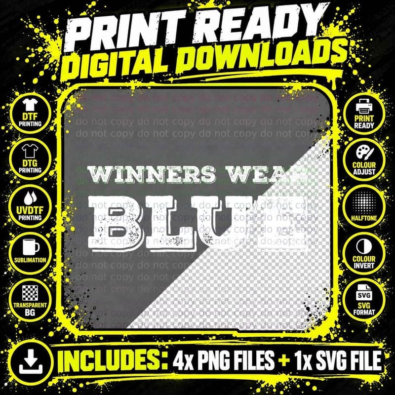 Winners Wear Blue Team Spirit Game Competition Color War Png SVG Digital Bundle