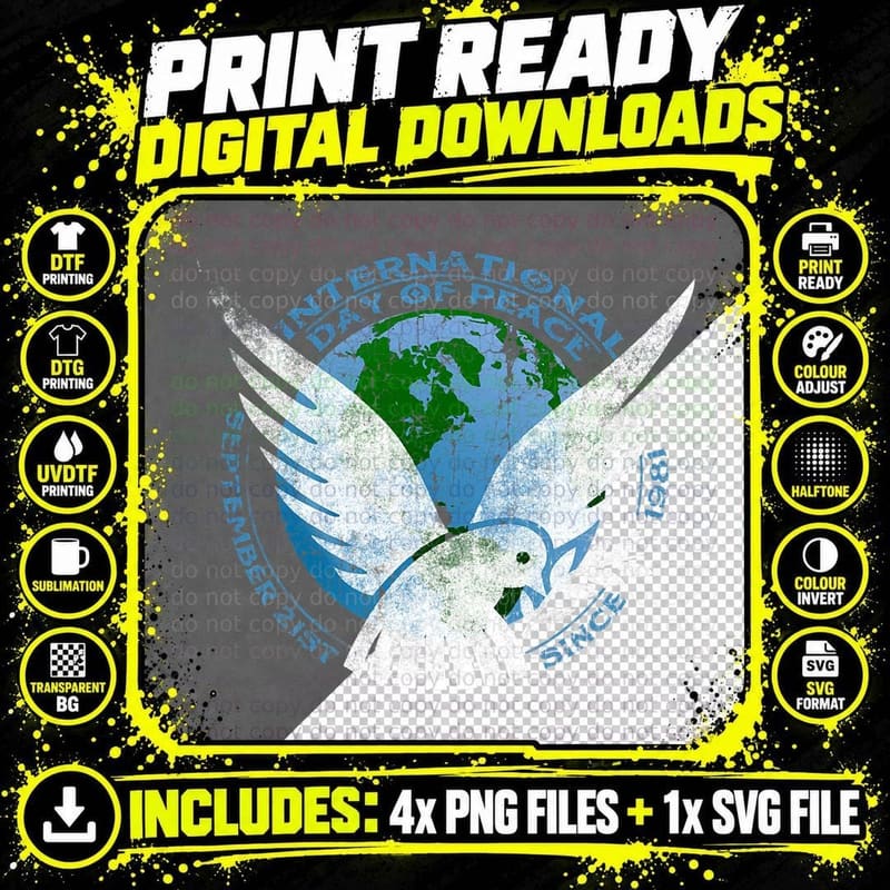 World International Day of Peace 21st T Shirt Dove Gifts Png SVG Digital Bundle