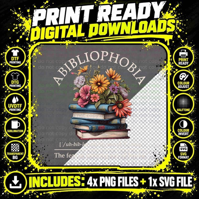Abibliophobia Definition the Fear of Running Out of Png SVG Digital Bundle