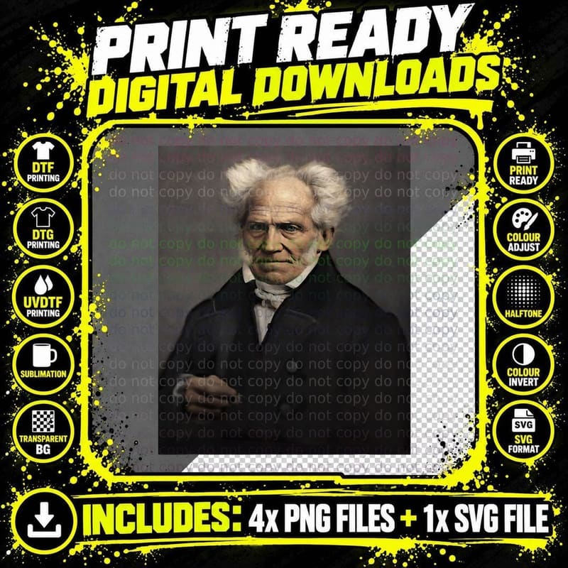 Arthur Schopenhauer German Philosopher Dark Philosophy Png SVG Digital Bundle