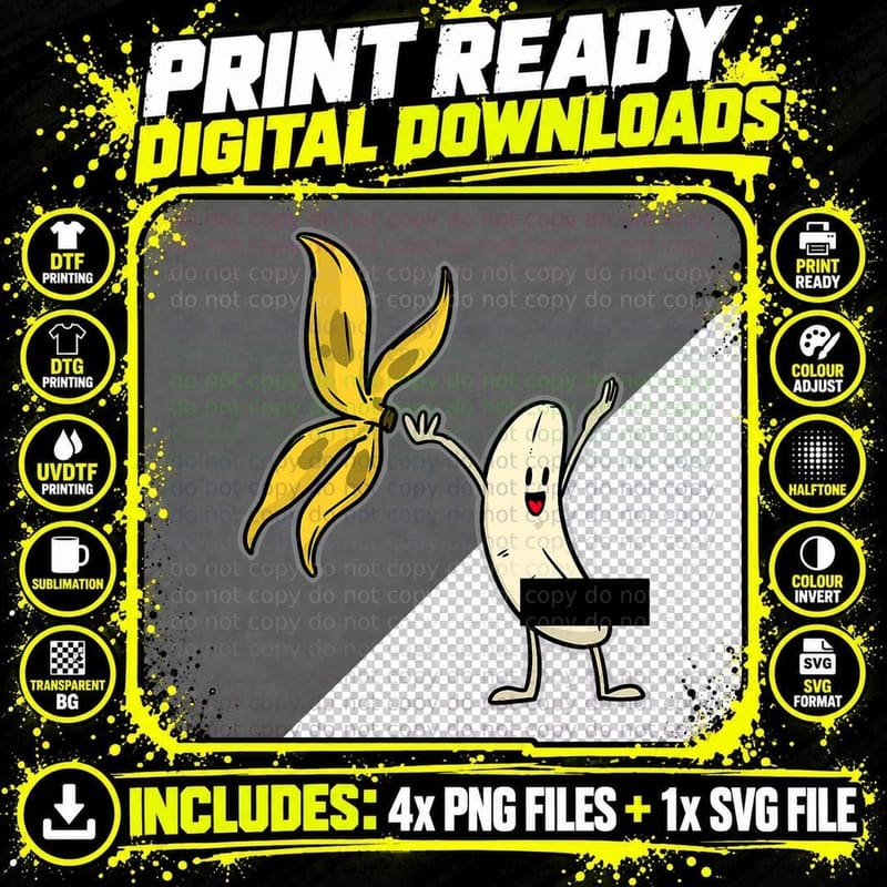 Banana Shirt Banana Striptease Censored Naked Fruit Png SVG Digital Bundle
