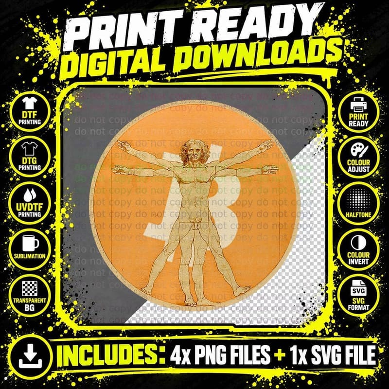 Bitcoin Art History Vitruvian Man Da Vinci Bitcoin Logo Png SVG Digital Bundle