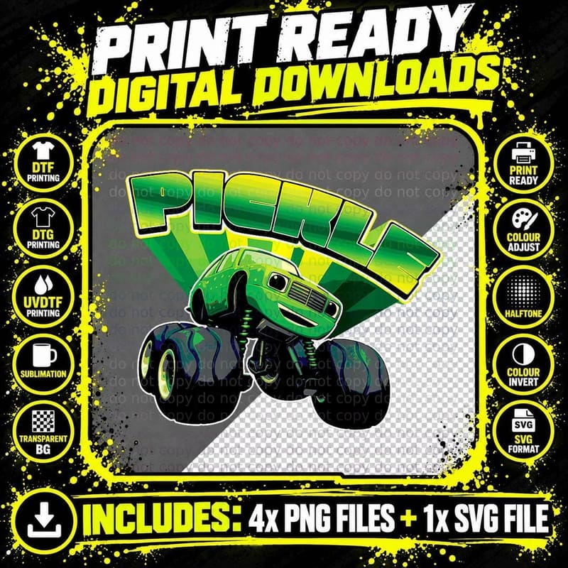 Blaze and the Monster Machines Pickle Badge T-Shirt Png SVG Digital Bundle