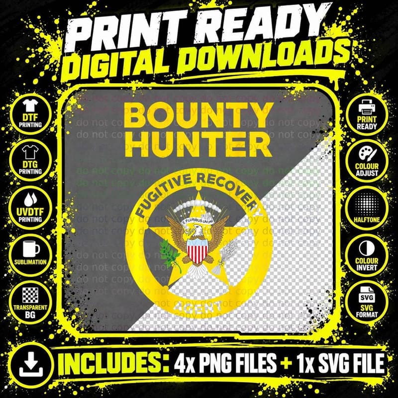 Bounty Hunter Fugitive Recovery Agent Bail Bondsman Duty Png SVG Digital Bundle