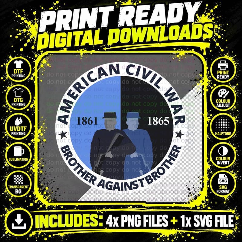 Brother Against Brother Civil War T-Shirt Png SVG Digital Bundle