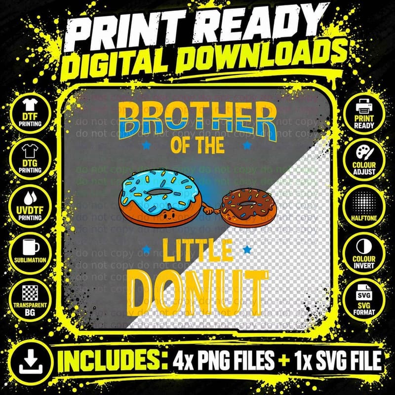 Brother of the Little Donut Dessert Doughnut Lover Food Png SVG Digital Bundle