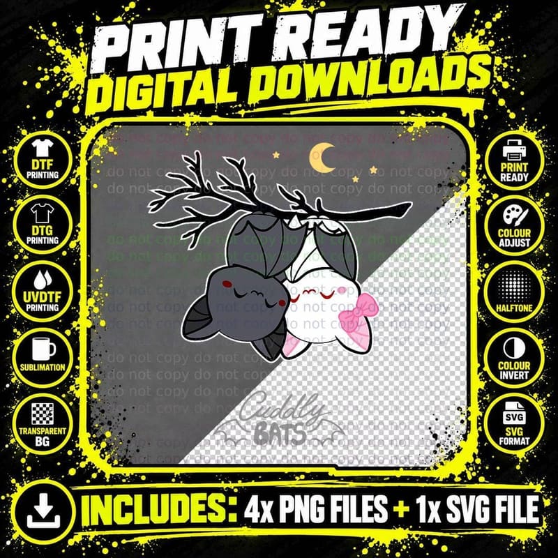 Cute Bats Sleeping - Designed by Cuddly Bat Comics Png SVG Digital Bundle