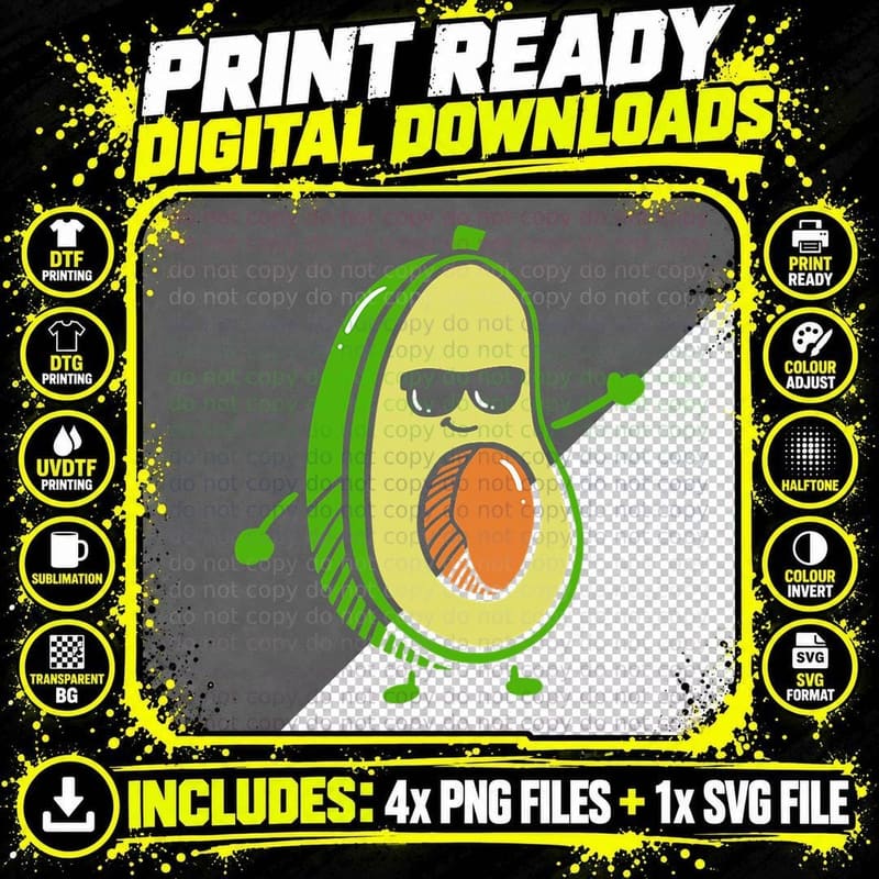 Cute Dancing Avocado - Guacamole Avocado Graphics T-Shirt Png SVG Digital Bundle