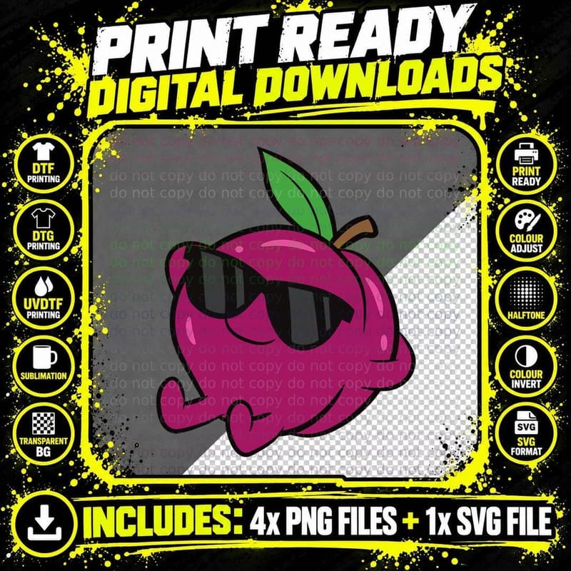 Cute Plum Fruit Relaxing Lazy Plum T-Shirt Png SVG Digital Bundle