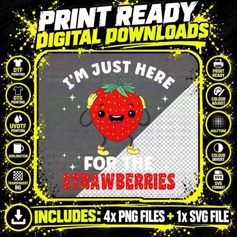 Cute Strawberry Lover Fruit Lover Strawberries for Kids Png SVG Digital Bundle