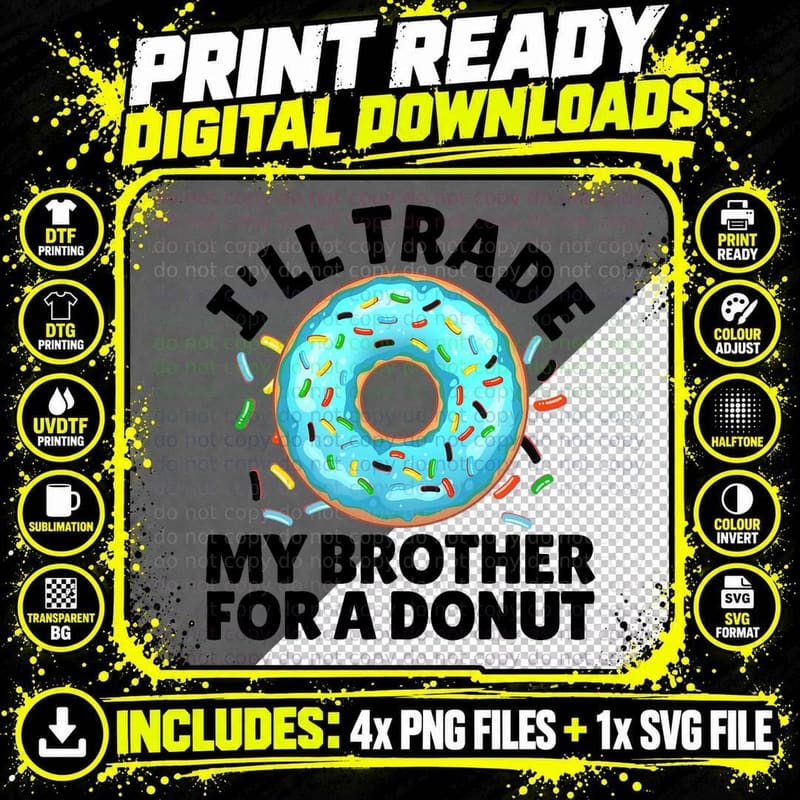 Donut Art for Boys Girls Kids Brother Doughnut Lover Png SVG Digital Bundle