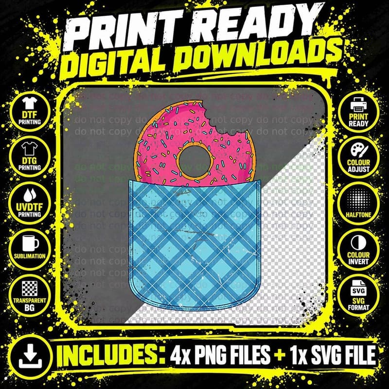 Donut Lover Sweets Sprinkles Doughnuts Cute Pocket Png SVG Digital Bundle