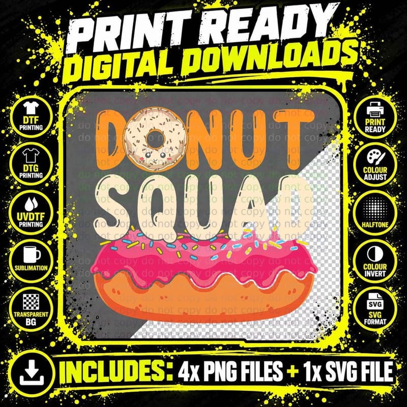 Donut Squad Donut Lover Doughnuts Snack Food Sweets Png SVG Digital Bundle