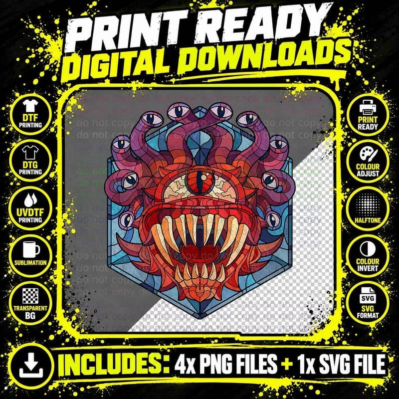 Dungeons & Dragons Beholder Stained Glass T-Shirt Png SVG Digital Bundle