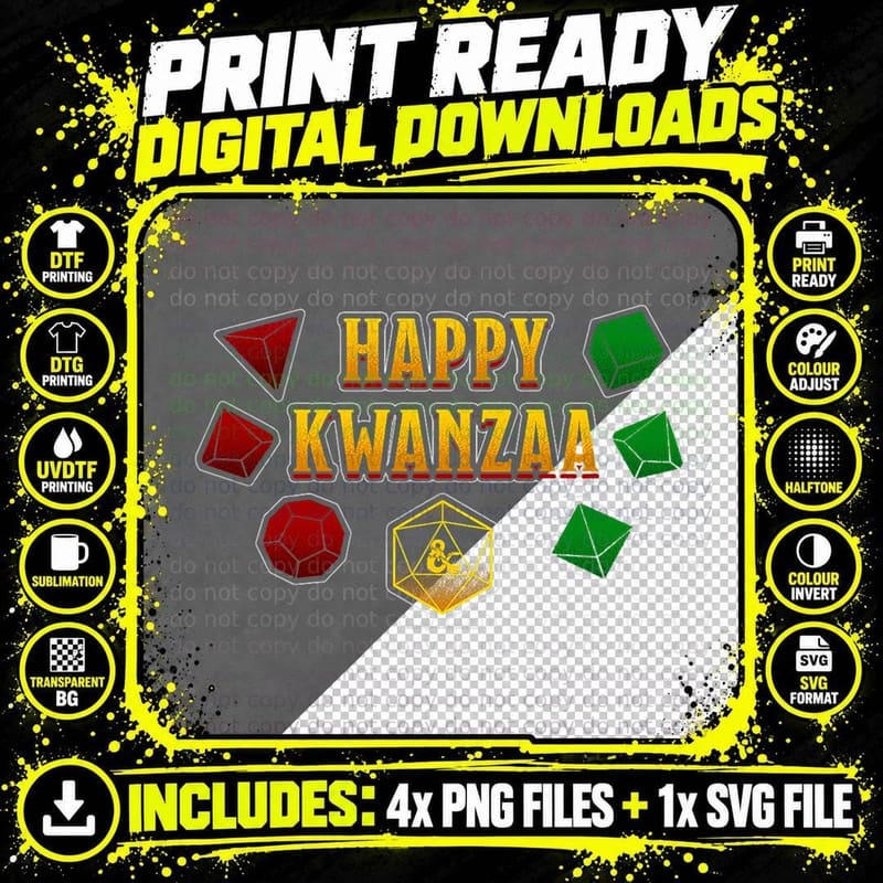 Dungeons & Dragons Happy Kwanzaa Color Dice Set T-Shirt Png SVG Digital Bundle