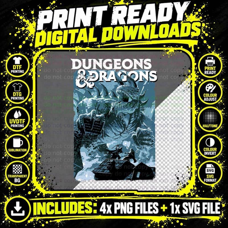 Dungeons & Dragons Tarrasque Design T-Shirt Png SVG Digital Bundle