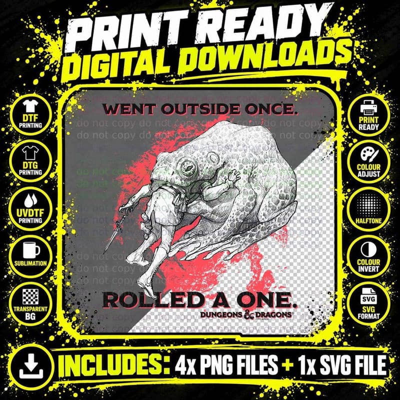 Dungeons & Dragons Went Outside Once T-Shirt Png SVG Digital Bundle