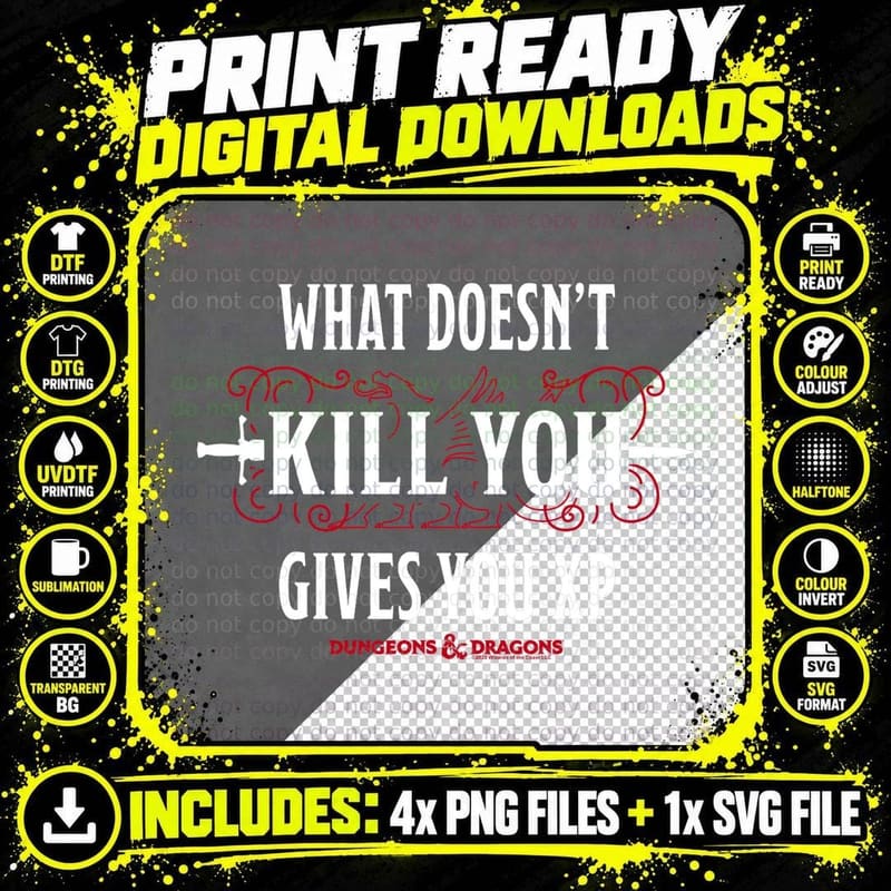 Dungeons & Dragons What Doesn't Kill You Gives You XP Png SVG Digital Bundle