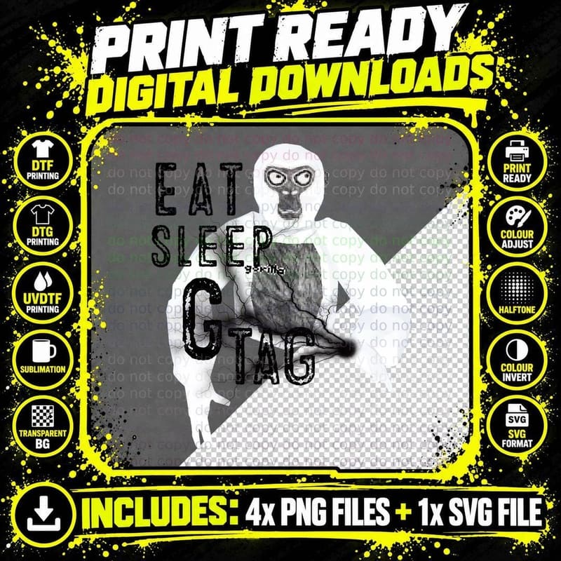 Eat Sleep Gorilla Decorations, Monke Tag Vr Game S Png SVG Digital Bundle