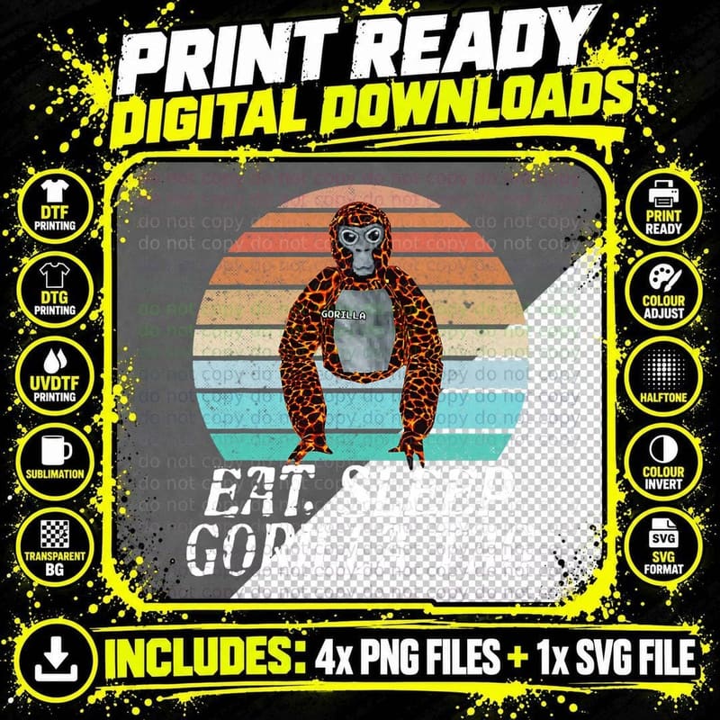 Eat Sleep Gorilla Tag T-Shirt Png SVG Digital Bundle