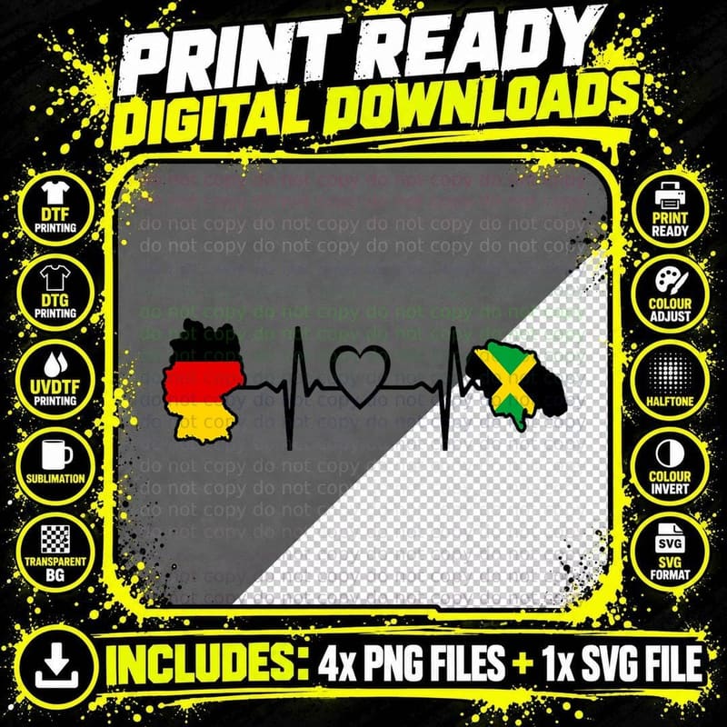 Germany Jamaica Flag - German Jamaican Heartbeat T-Shirt Png SVG Digital Bundle