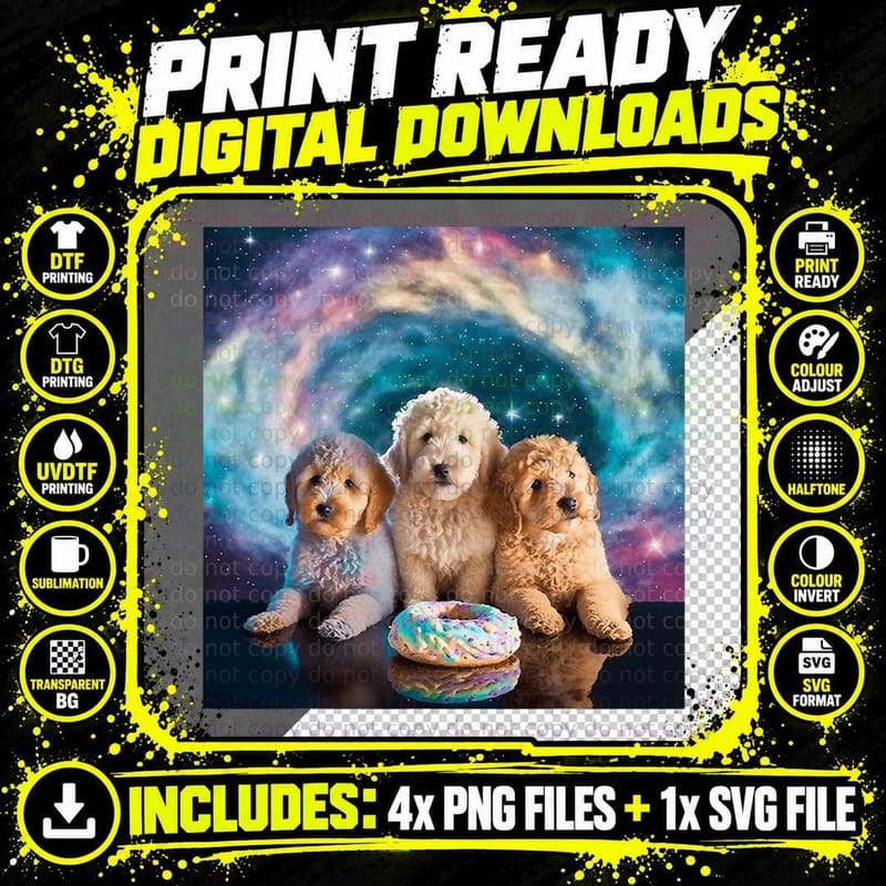 Goldendoodle in Space with Donuts Cute Doodle Boys Girls Png SVG Digital Bundle