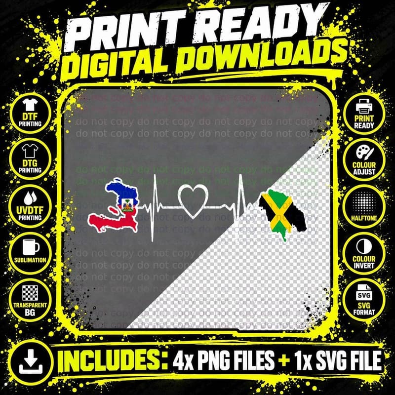 Haiti Jamaica Heartbeat Shirt - Jamaican Haitian Flag Png SVG Digital Bundle
