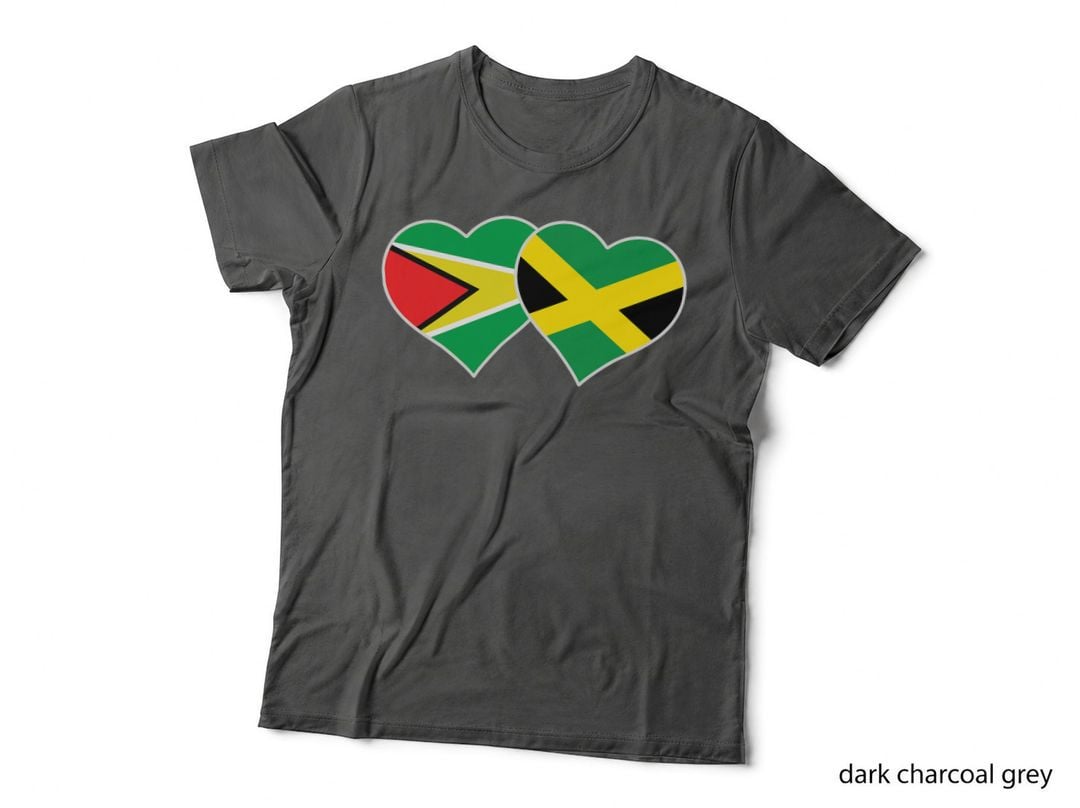 Half Jamaican Half Guyanese Heart Jamaica Guyana Flag T-Shirt
