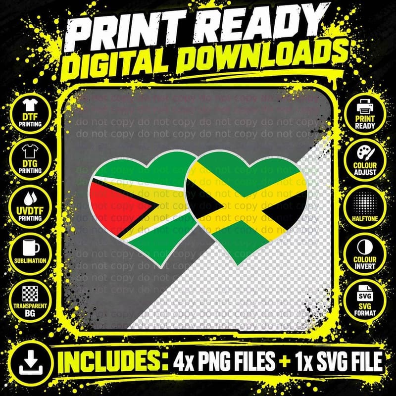 Half Jamaican Half Guyanese Heart Jamaica Guyana Flag Png SVG Digital Bundle
