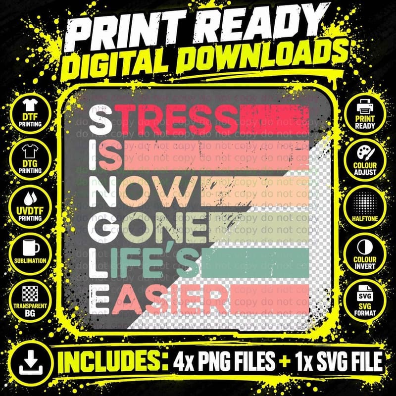 Happy Divorce Stress Is Now Gone Life's Easier Divorce Png SVG Digital Bundle