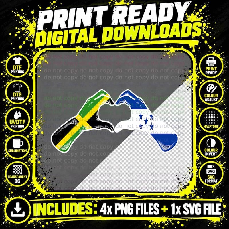 Honduras Jamaican Flag Honduran Jamaica Heart T-Shirt Png SVG Digital Bundle