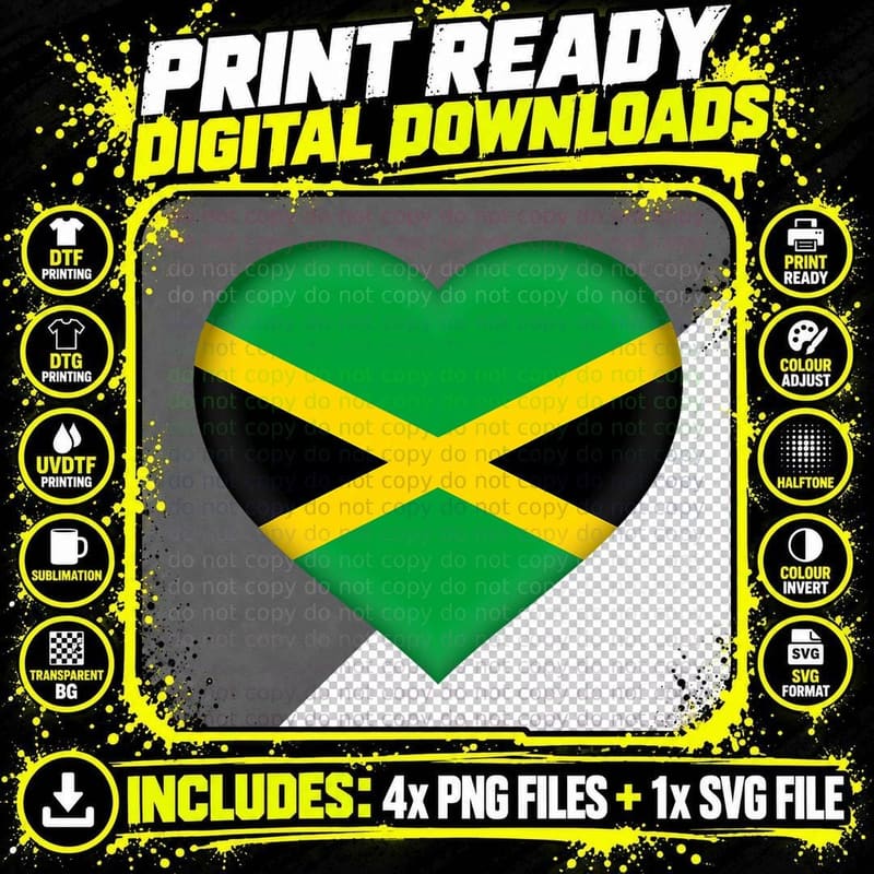 I Love Jamaica T-Shirt Jamaican Flag Heart Outfit Png SVG Digital Bundle