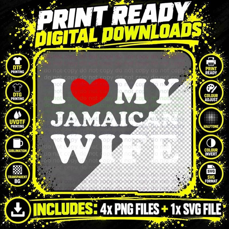 I Love My Jamaican Wife, I Heart My Jamaican Wife T-Shirt Png SVG Digital Bundle