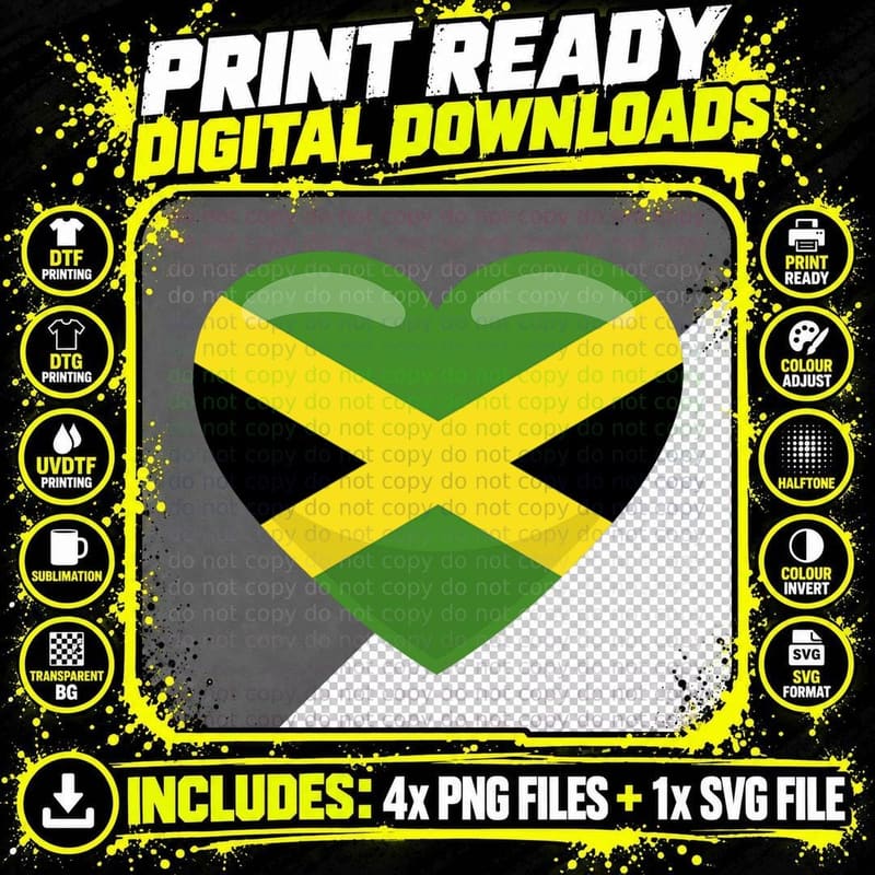 Jamaica Heart Jamaica Souvenir Jamaican Flag T-Shirt Png SVG Digital Bundle