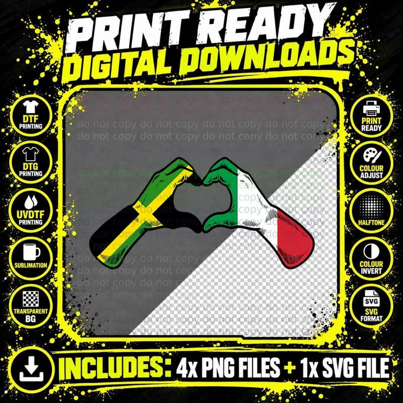 Jamaica Italy Flag Jamaican Italian Heart T-Shirt Png SVG Digital Bundle