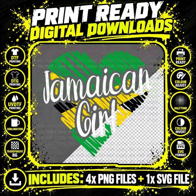 Jamaica for Girl Jamaican Heart Flag for Women Jamaica Png SVG Digital Bundle