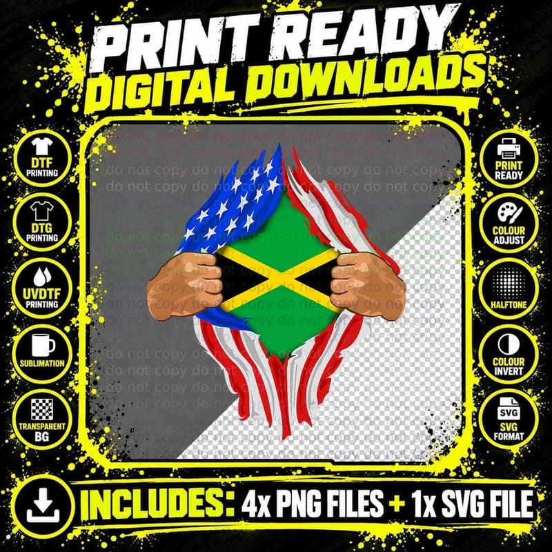 Jamaican Blood Inside Me Jamaica Flag Gift T-Shirt Png SVG Digital Bundle