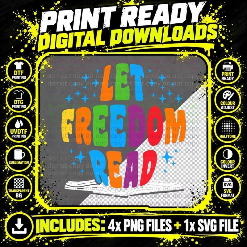 Let Freedom Read Banned Books Lover T-Shirt Png SVG Digital Bundle